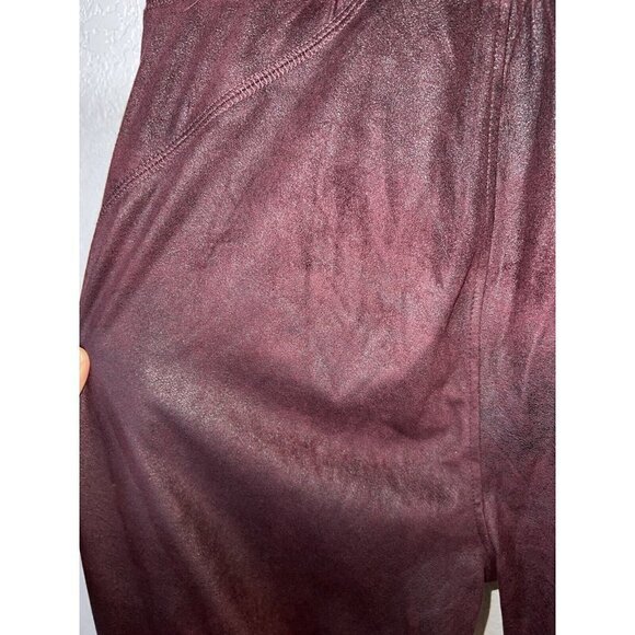 Free People Pull on Vegan Faux Suede Leather Leggings Wine Color Size M/L (N) - Picture 9 of 12